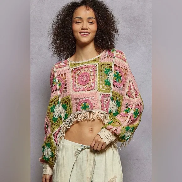 POL Multicolor Crochet Crop Top - Picture 1 of 2